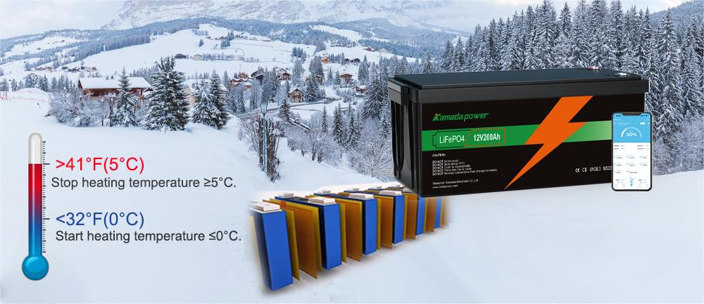 12v 200Ah Lifepo4 batteri Integreret selvopvarmende funktion og Bluetooth